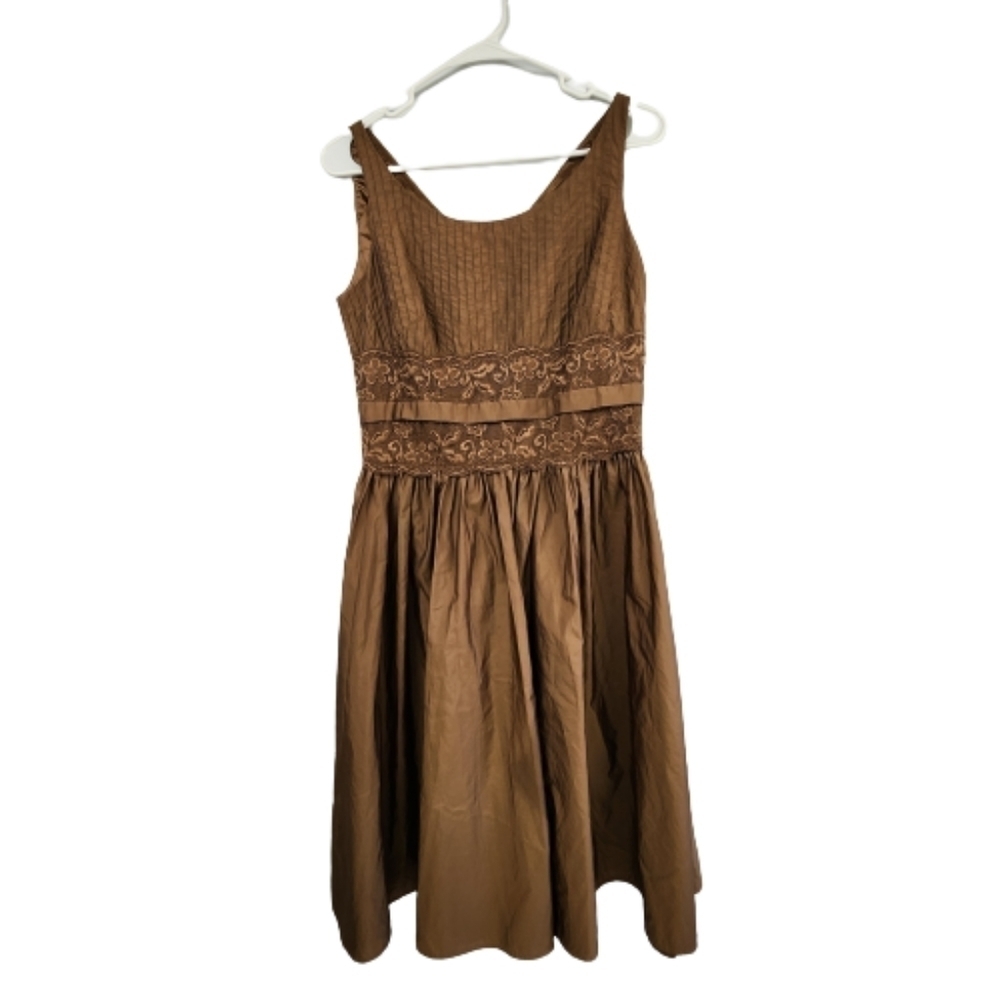 Newport News Metallic Brown A-Line Satin Lace Dress Size 6